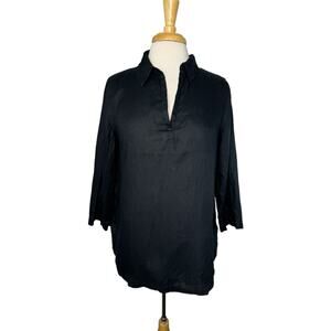ISAAC MIZRAHI Black 100% Linen Popover Tunic Blouse Sz Medium Womens Long Sleeve